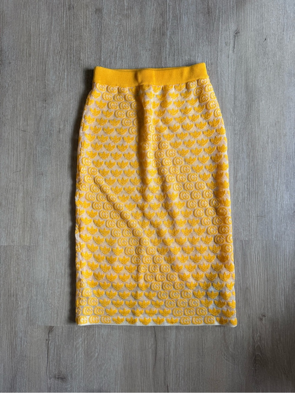 Gucci x Adidas Yellow Monogram Midi Skirt